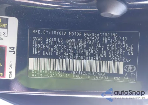 2013 Toyota Corolla S из США, поврежденный, VIN 2T1BU4EE9DC040890